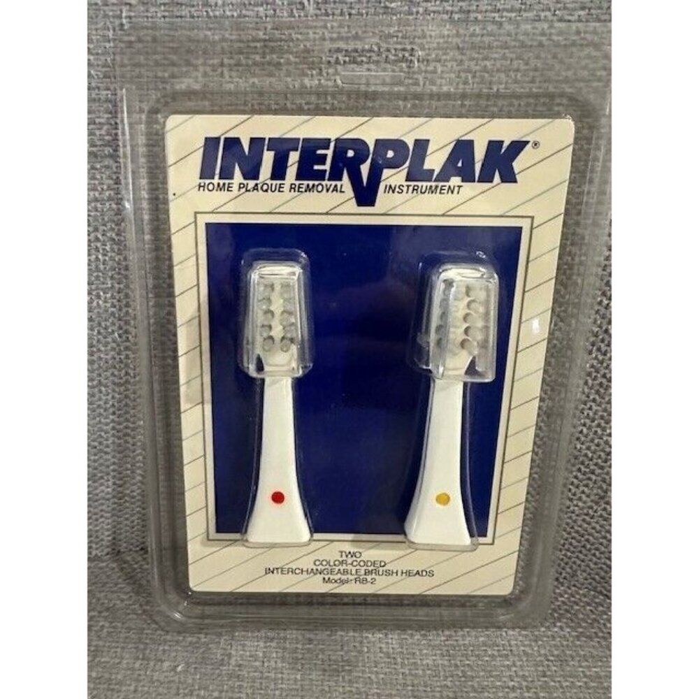 Vintage 1991 Interplak Replacement Brush Heads RB-2 Red Yellow Color Coded NOS
